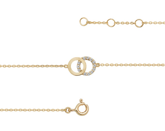 Ladies 9ct Yellow Gold Cz Circle of Life Link 7.25" Fine Lightweight Chain Bracelet - Real 9K Gold