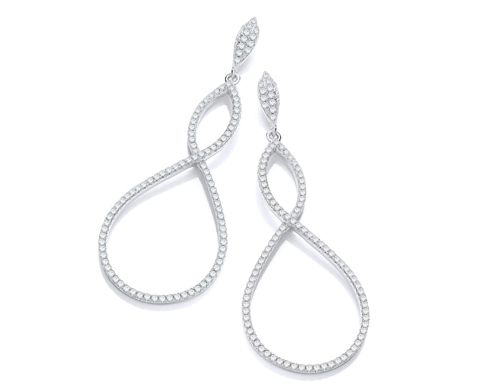 925 Sterling Silver Micro Pave Cz Figure of Eight 5.2cm Long Drop Earrings