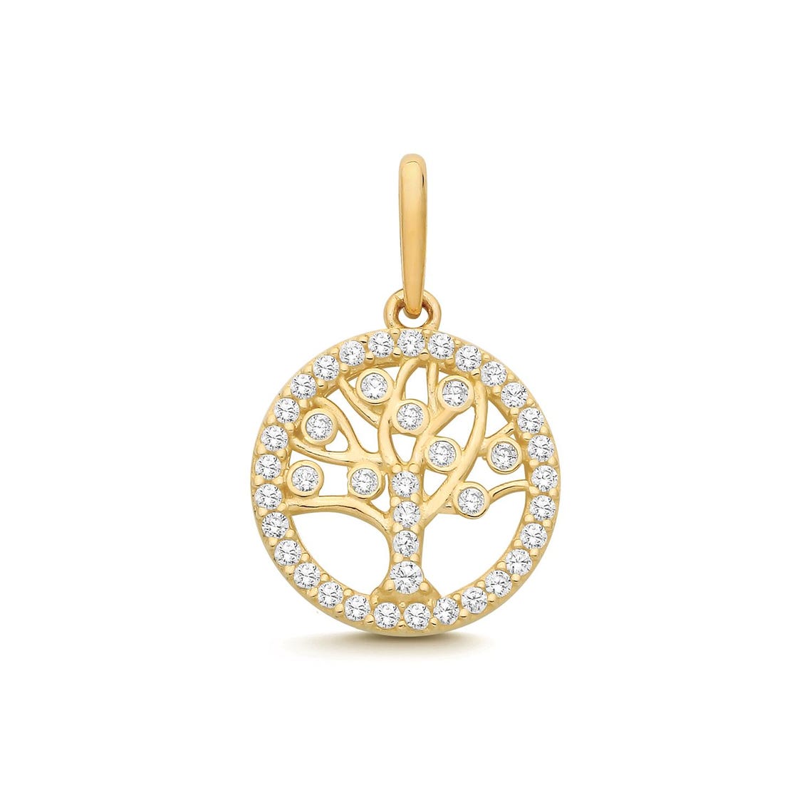9ct Yellow Gold 10mm Tree of Life Cz Surround Disc Charm Pendant - Real ...