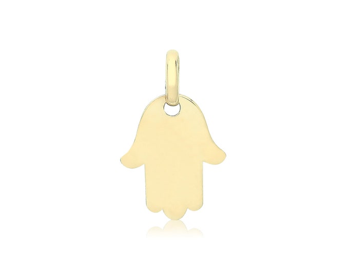 Small 9ct Yellow Gold 10x7mm Cut Out Design Hamsa Charm Pendant - Real 9K Gold