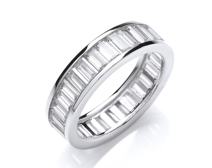 925 Sterling Silver Channel Set Full Eternity Baguette Cut Cz 5mm Ring Size K