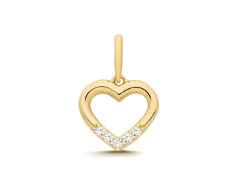 Small 9ct Yellow Gold 10mm Cz Open Heart Charm Pendant - Solid 9K Gold
