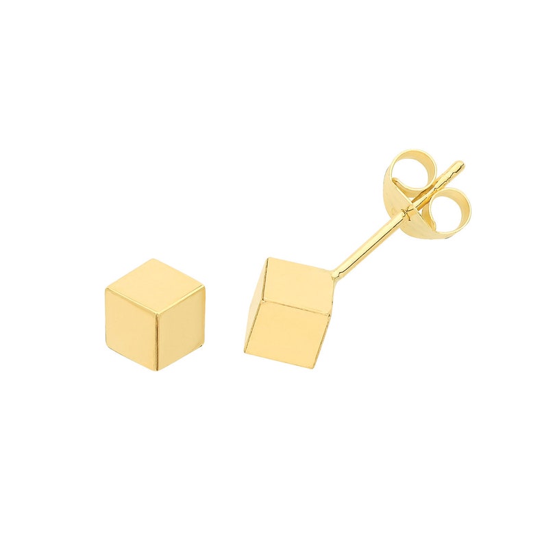 Pair of 9ct Yellow Gold Plain 5mm Hollow 3D Cube Stud Earrings