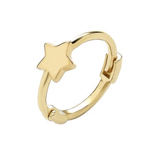 Single 9ct Yellow Gold Plain Star 7.5mm Diameter Hinged Cartilage Hoop Earring - Real 9K Gold