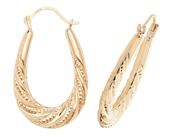 9ct Yellow Gold 20x15mm Hollow Twisted Rope Oval Creole Hoop Earrings - Real 9K Gold