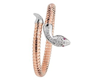 Rose Gold on Sterling Silver Snake Bangle Pave Set With Cubic Zirconia Hallmarked 925
