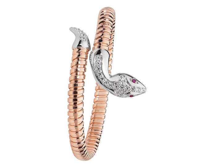 Rose Gold on Sterling Silver Snake Bangle Pave Set With Cubic Zirconia Hallmarked 925