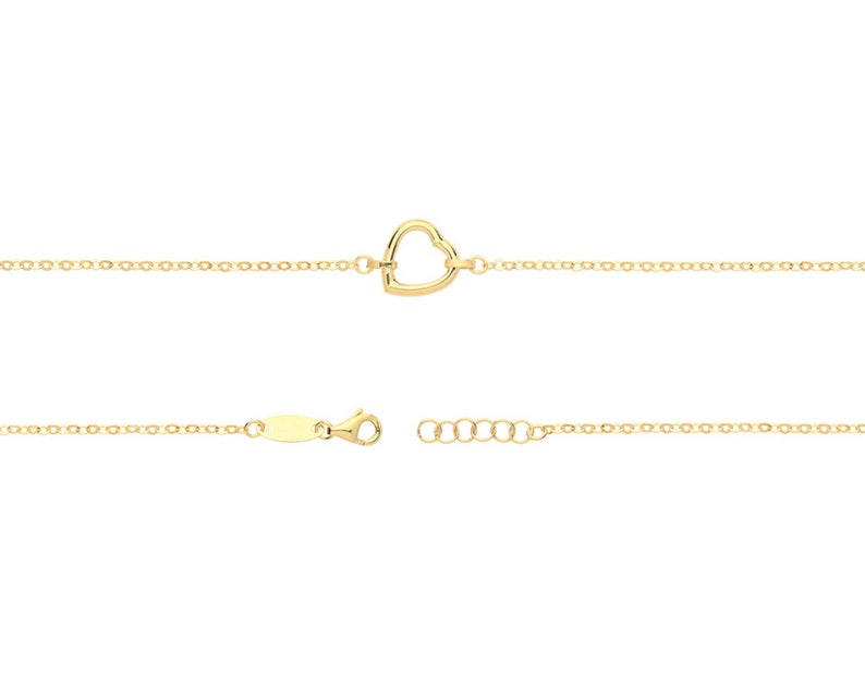 Real 9K Gold 9ct Yellow Gold Open Heart Charm Link 7.5 Rolo Chain Bracelet Hallmarked