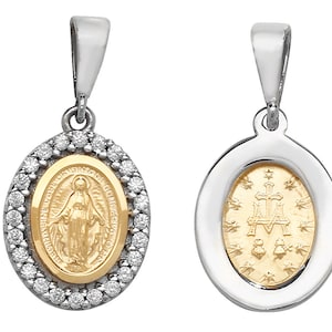 9ct Gold Cz Border Oval Miraculous Madonna Medallion Charm Pendant Hallmarked - Real 9K Gold