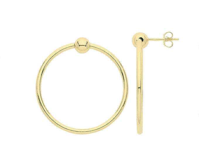 9ct Yellow Gold Plain Polished Door Knocker Hoop Drop Earrings - Solid 9K Gold