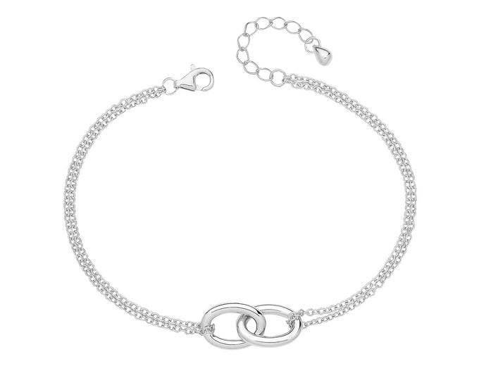 Ladies 925 Sterling Silver 7" Interlinking Bracelet Rhodium Plated