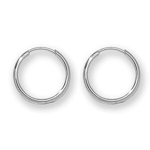 Small 9ct White Gold 10mm Diameter Sleeper Hoop Earrings - Real 9K Gold