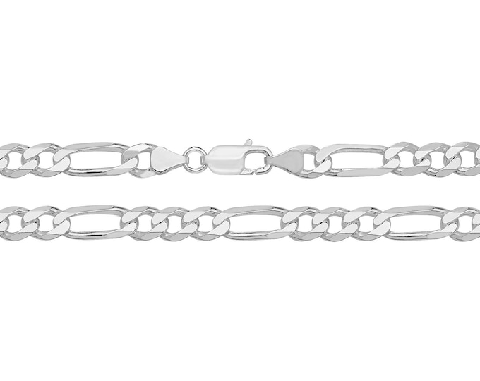 Gents 8" Solid 925 Heavy Sterling Silver 6mm Figaro Chain Bracelet