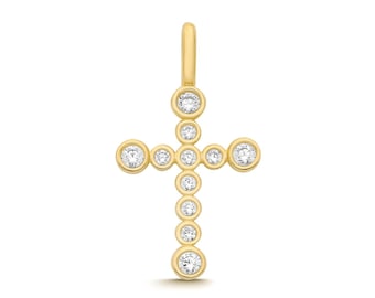 9ct Yellow Gold 15x11mm Cross Charm Pendant Bezel Set With cz Stones - Real 9K Gold