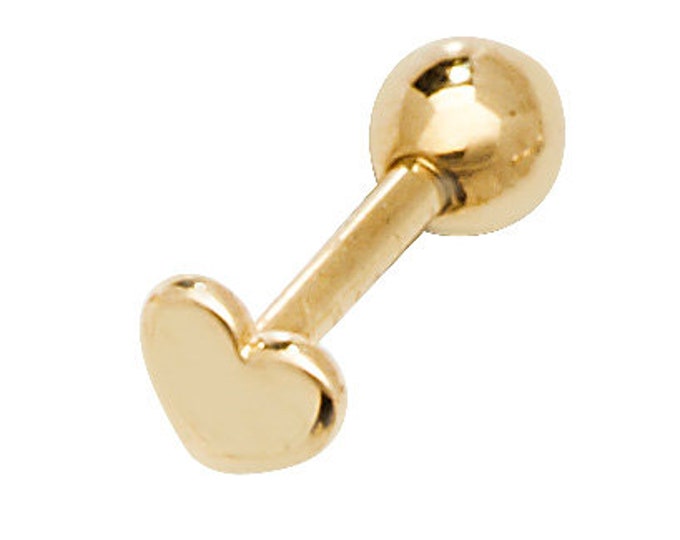 9ct Yellow Gold Heart Shaped Cartilage 6mm Bar Single Stud Screw Back Earring - Real 9K Gold