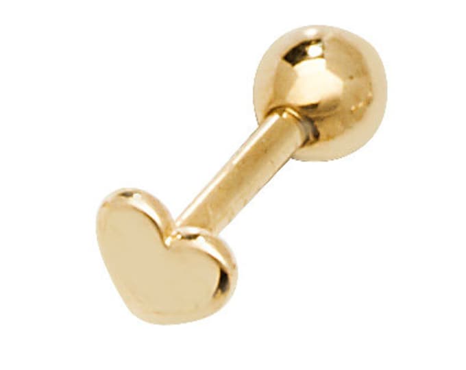 9ct Yellow Gold Heart Shaped Cartilage 6mm Bar Single Stud Screw Back Earring - Real 9K Gold