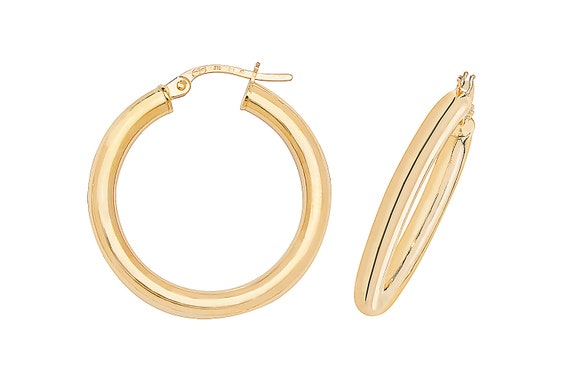 9ct Yellow Gold 2mmmTube Plain Hoop Earrings 8mm 10mm 15mm 20mm 25mm 30mm 35mm 50mm - Real 9K Gold