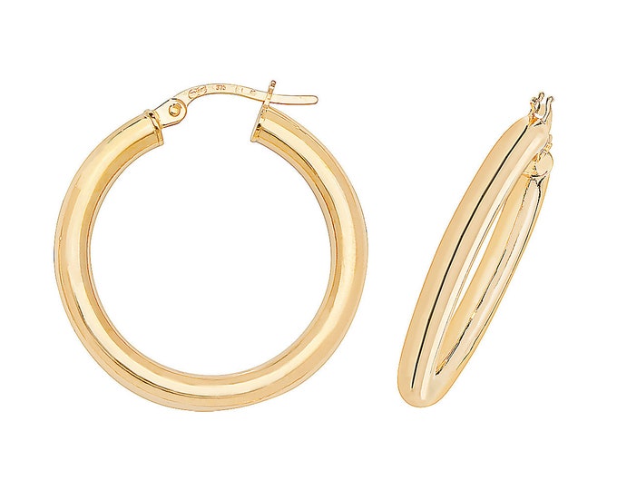 9ct Yellow Gold 2mmmTube Plain Hoop Earrings 8mm 10mm 15mm 20mm 25mm 30mm 35mm 50mm - Real 9K Gold