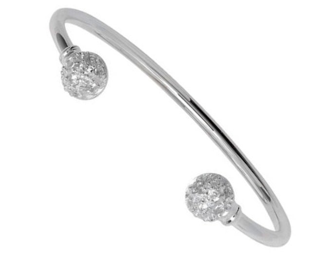 Childs 925 Sterling Silver 6mm Double Cz Ball Baby Torque Bangle