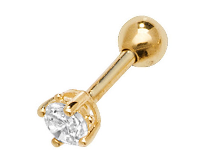 9ct Yellow Gold 6mm Post 4mm Solitaire Cz Cartilage Single Stud Screw Back Earring - Real 9K Gold