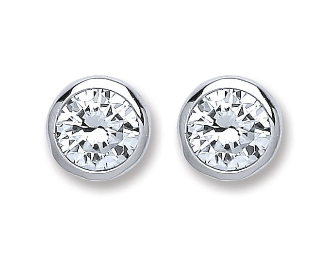 925 Sterling Silver Brilliant Cut Bezel Setting 6mm Cz Stud Earrings