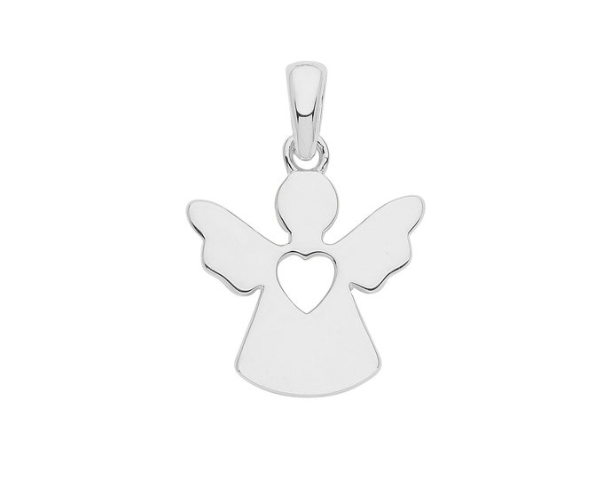 Rhodium Plated 925 Sterling Silver Angel Heart Charm Pendant 18x13mm