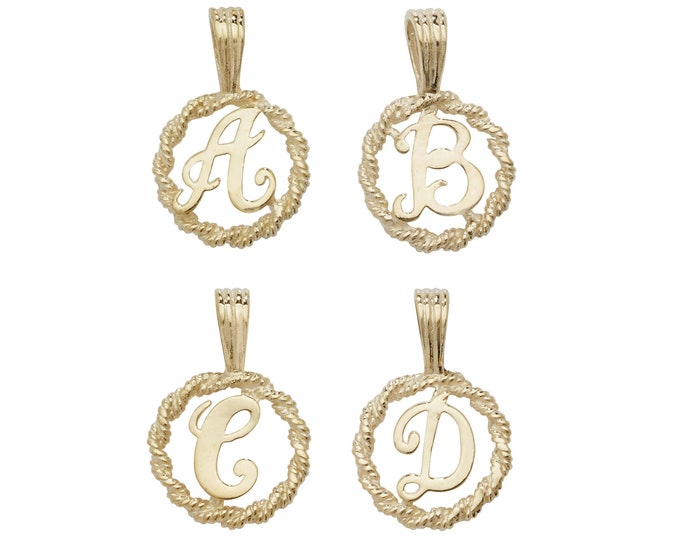 9ct Yellow Gold 12mm Diameter Nautical Rope Initial Pendants 1.1g Hallmarked