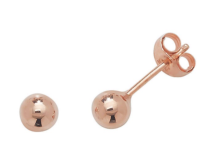 9ct Rose Gold Plain Polished Ball Stud Earrings 4mm 6mm 7mm - Real 9K Gold