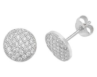 925 Sterling Silver 8mm Diameter Pave Cz Button Stud Earrings
