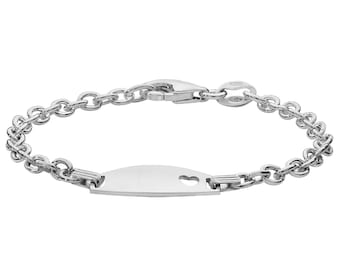 925 Sterling Silver Cut Out Heart 6" Baby Oval Identity Bracelet