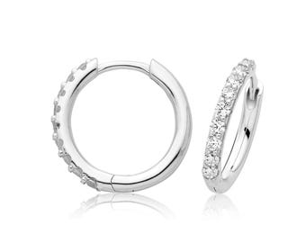 Sterling Silver 17mm Pave Set CZ Hinged Clicker Hoop Earrings