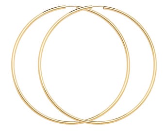 Pair of 9ct Yellow Gold Hollow 65mm Diameter Sleeper Hoop Earrings Hallmarked - Real 9K Gold