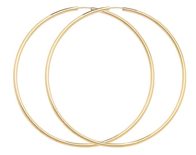 Pair of 9ct Yellow Gold Hollow 65mm Diameter Sleeper Hoop Earrings Hallmarked - Real 9K Gold