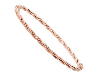 9ct Rose Gold 3mm Twisted Rope Design Hollow Hinged Bangle Hallmarked - Real 9K Gold