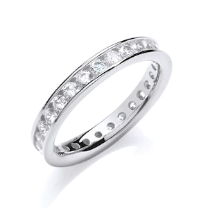 925 Sterling Silver 3mm Full Channel Set Brilliant Cz Eternity Ring