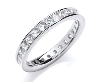 925 Sterling Silver 3mm Full Channel Set Brilliant Cz Eternity Ring