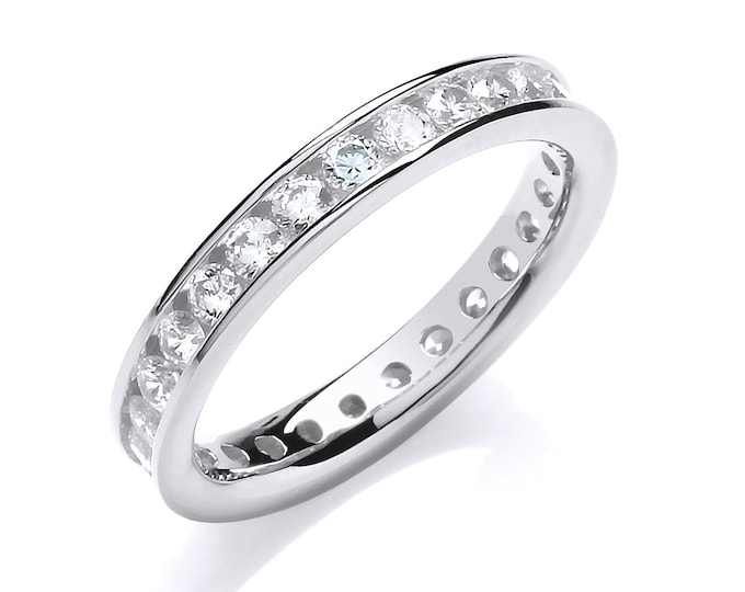 925 Sterling Silver 3mm Full Channel Set Brilliant Cz Eternity Ring