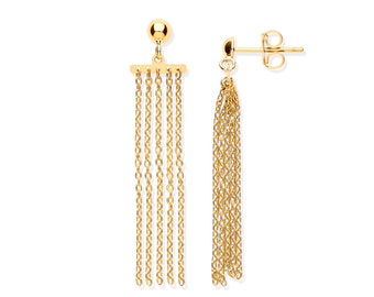 9ct Yellow Gold Bar With 4cm Chain Link Tassel Drop Earrings - Real 9K Gold