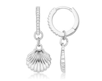 Sterling Silver 10mm Huggies Hoop Earrings With Shell Charm