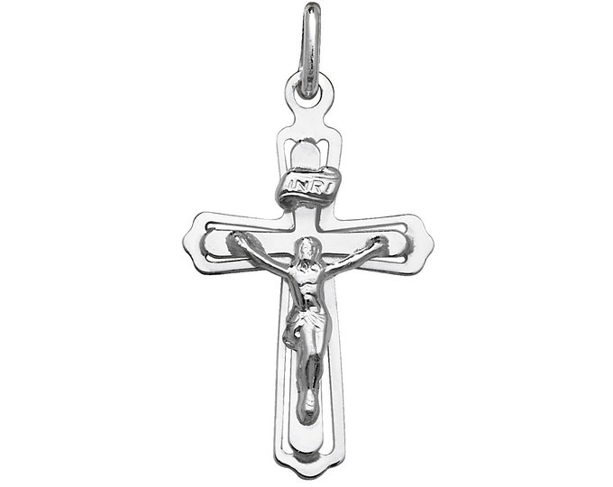 925 Sterling Silver 2.5cm Cut Out Design INRI Crucifix Cross Necklace