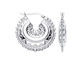 925 Sterling Silver 30mm Hollow Gypsy Creole Beaded Edge Hoop Earrings