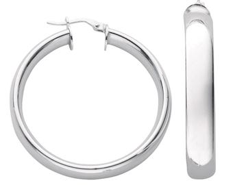 D Shaped Domed 35mm Diameter Hoop Earrings 925 Sterling Silver