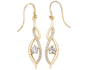 9ct Yellow Gold Cz Ornate Twisted 2.5cm Teardrop Fish Hook Earrings - Real 9K Gold