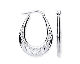 925 Sterling Silver Diamond Cut Boucles d'oreilles Créoles 925 Sterling Silver Diamond Cut Boucles d'oreilles Créoles