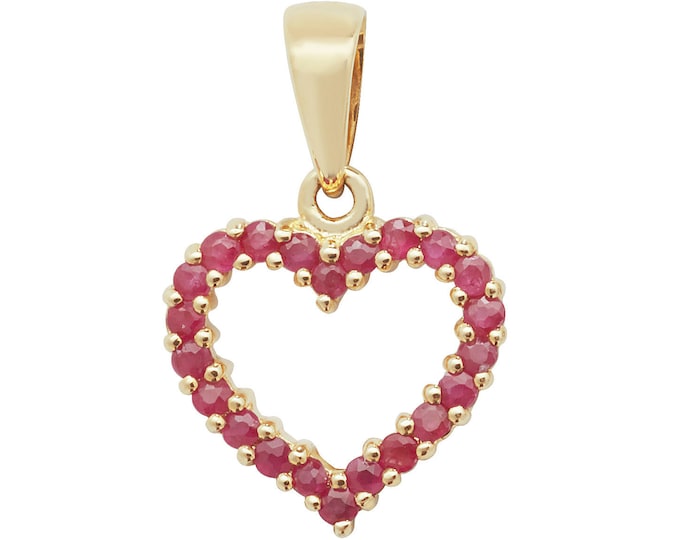 9ct Yellow Gold 0.62ct Claw Set Ruby Gemstone Open Heart 1.2cm Pendant - Real 9K Gold