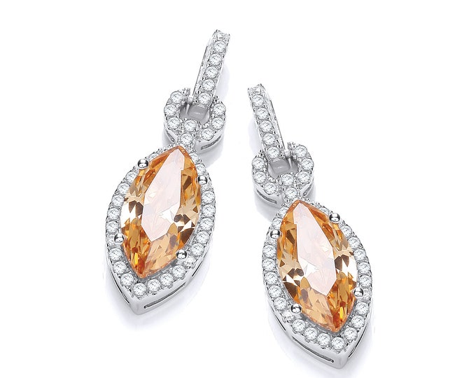 925 Sterling Silver Champagne Marquise Cut Cz Stud Drop Earrings