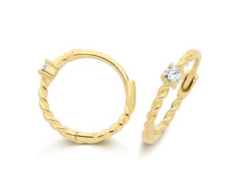 9ct Yellow Gold 10mm Diameter Twisted Cz Huggies Hoop Earrings - Real 9K Gold
