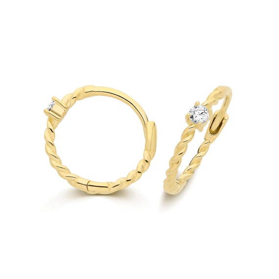 9ct yellow gold CZ huggie earrings. 9ct yellow gold CZ huggie earrings.