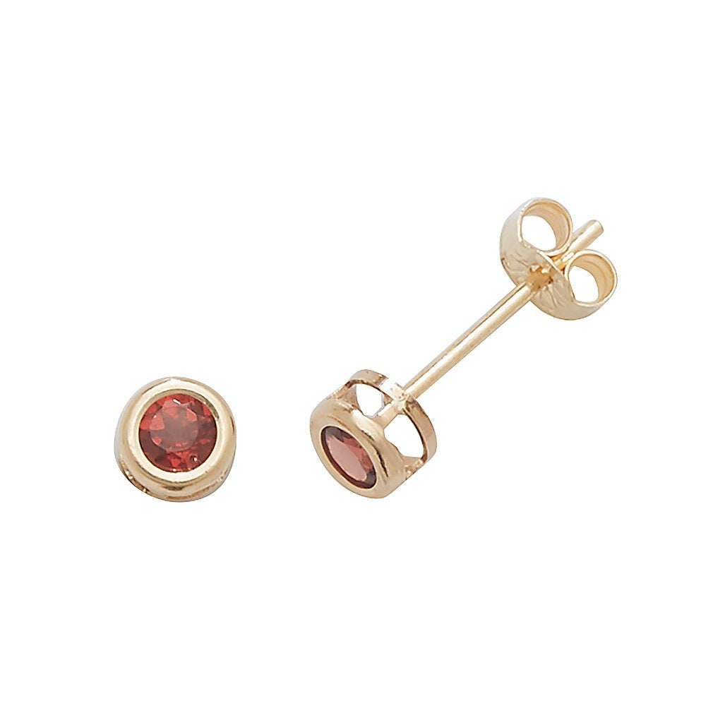 Garnet Stud Earrings - 9ct Yellow Gold 3mm Real Red Garnet Stud ...