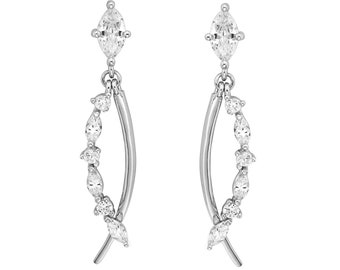 925 Sterling Silver 2.5cm Marquise Cut Cz Climber Drop Earrings